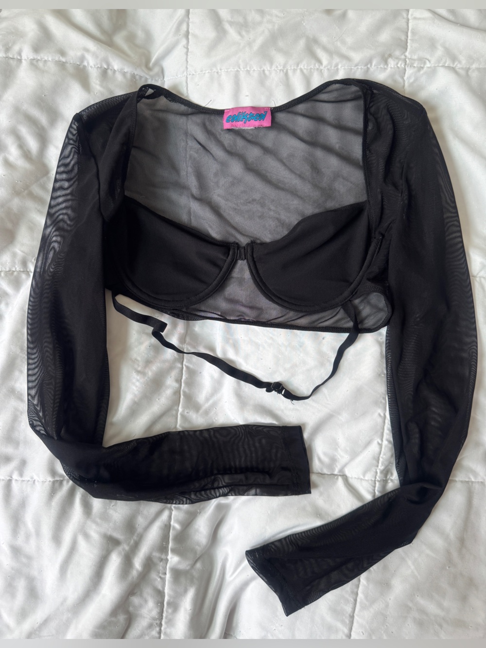 Edikted Black Long-Sleeve Sheer Underwire Mesh Bralette Long Sleeve Top
